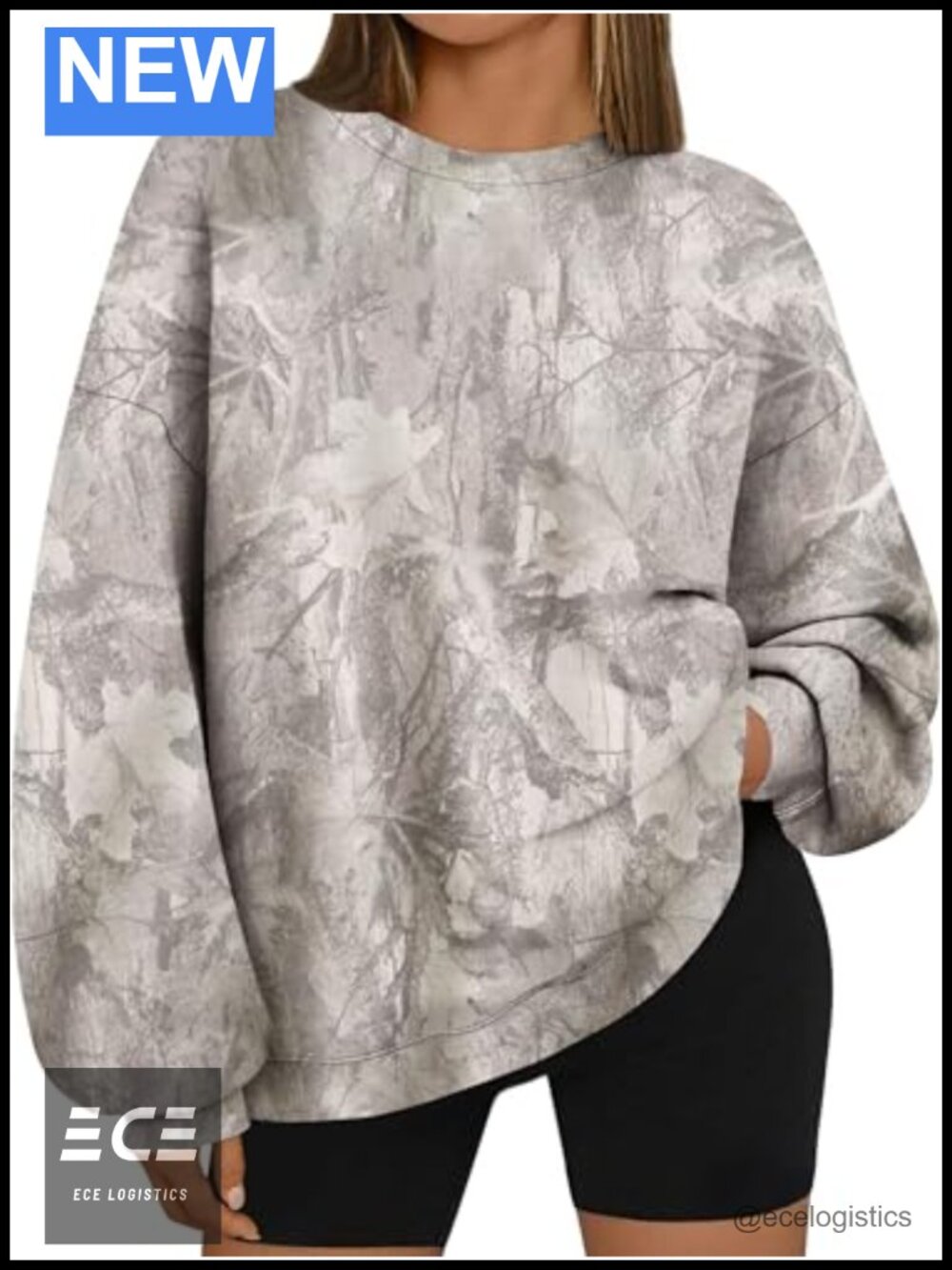 Camo Fleece Sweatshirt Oversized Maple Leaf Print Crewneck Pullover